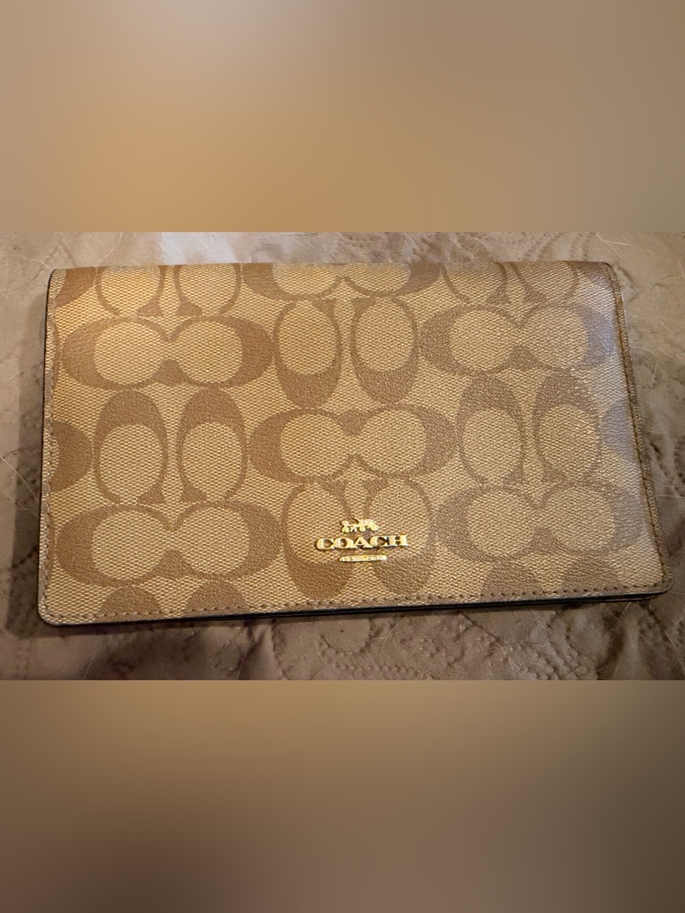 Coach Signature Canvas Wallet - Tan Brown with Gold Logo